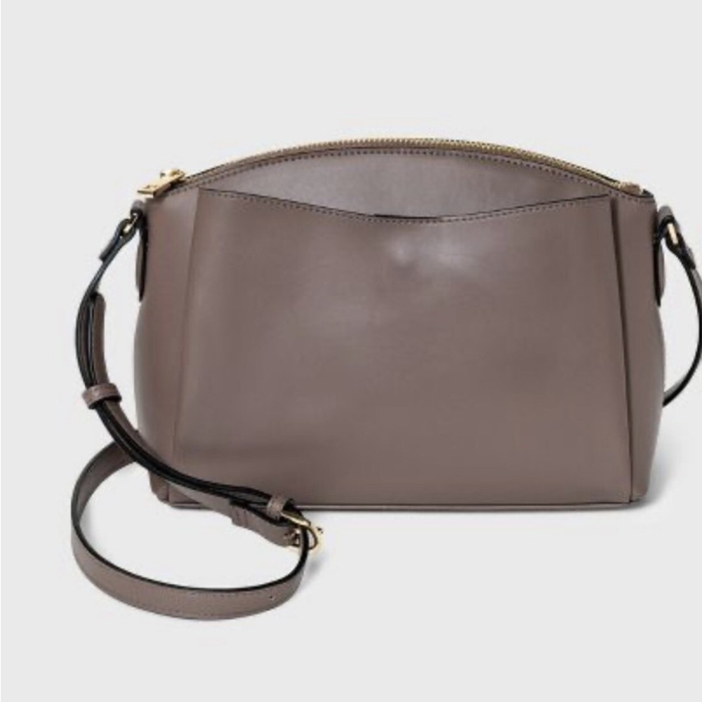 A New Day dark taupe crossbody strap total 51” & adjustable silver hardware 10x7